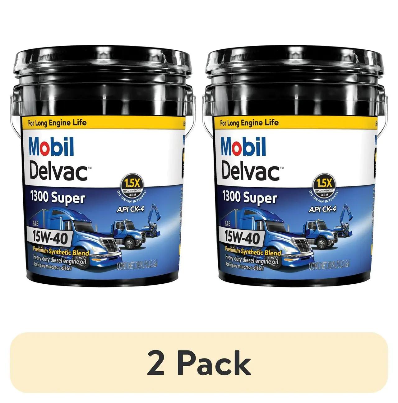 Mobil Delvac 1300 Super Heavy Duty Synthetic Blend Diesel Engine Oil 15W-40, 5 Gal