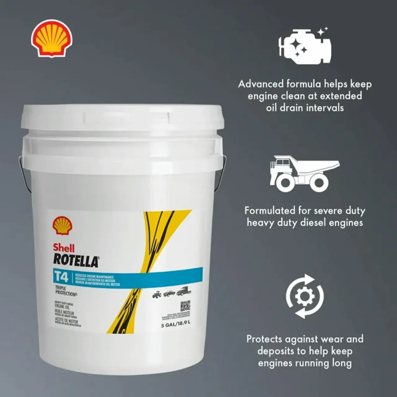 Shell Rotella T4 Triple Protection 15W-40 Diesel Engine Oil, 5 Gallon Pail
