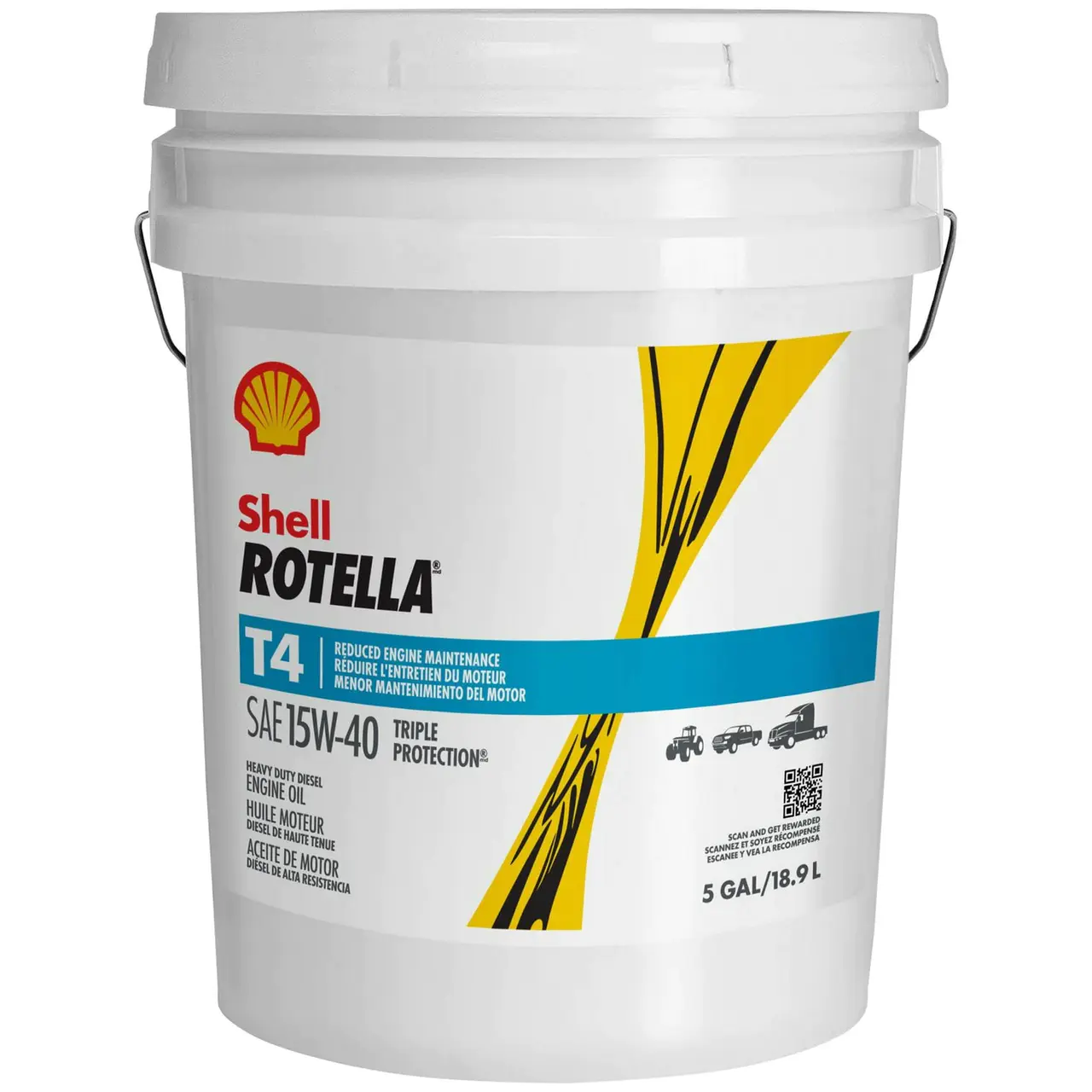 Shell Rotella T4 Triple Protection 15W-40 Diesel Engine Oil, 5 Gallon Pail